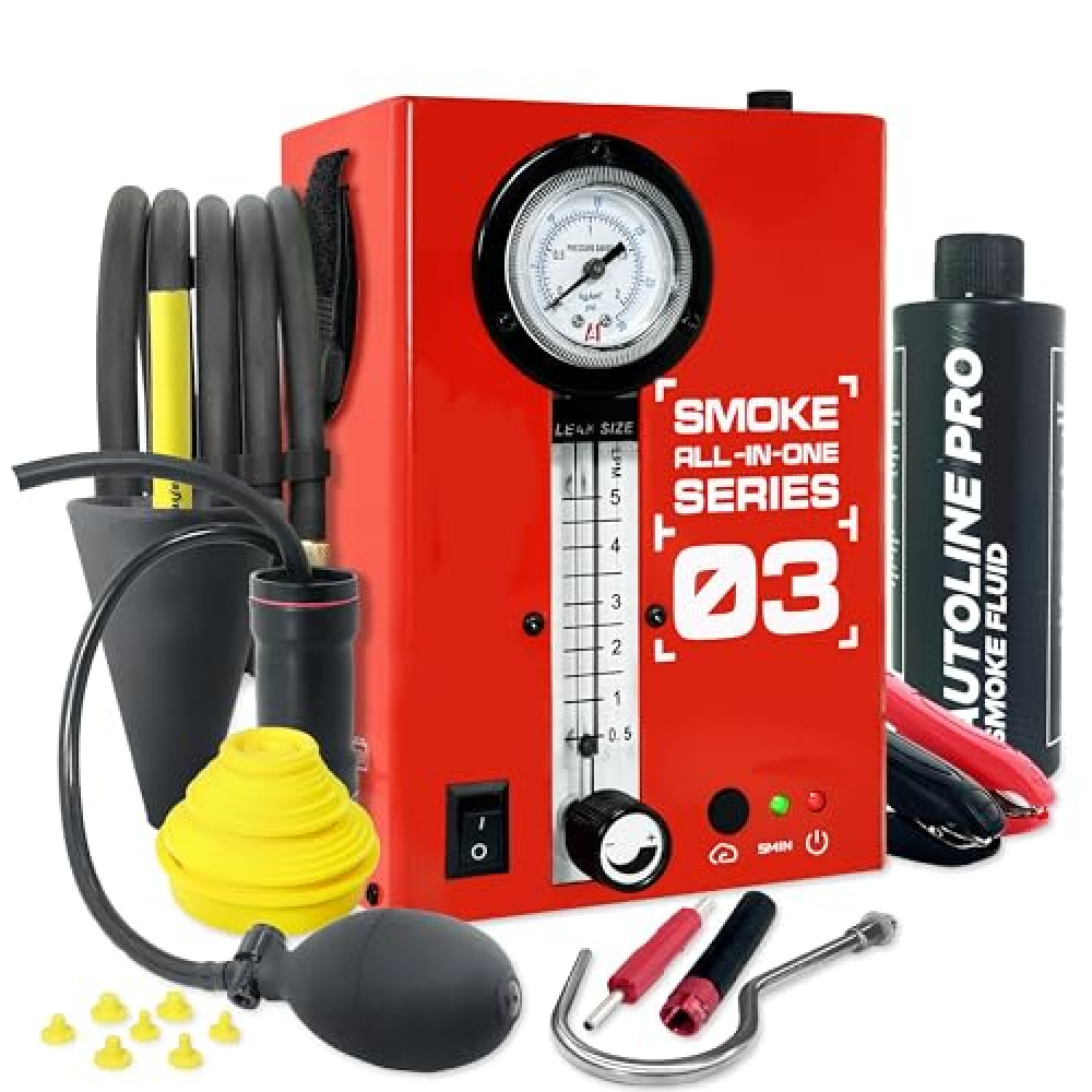*2025 Upgrade Model* Automotive Smoke Machine with Best Ranked Smoke Fluid - EVAP Leak Detector with Built-in Air Compressor - Model 03 Plus – EVAP Vacuum Exhaust Smoke Detector Tools Kit - Red