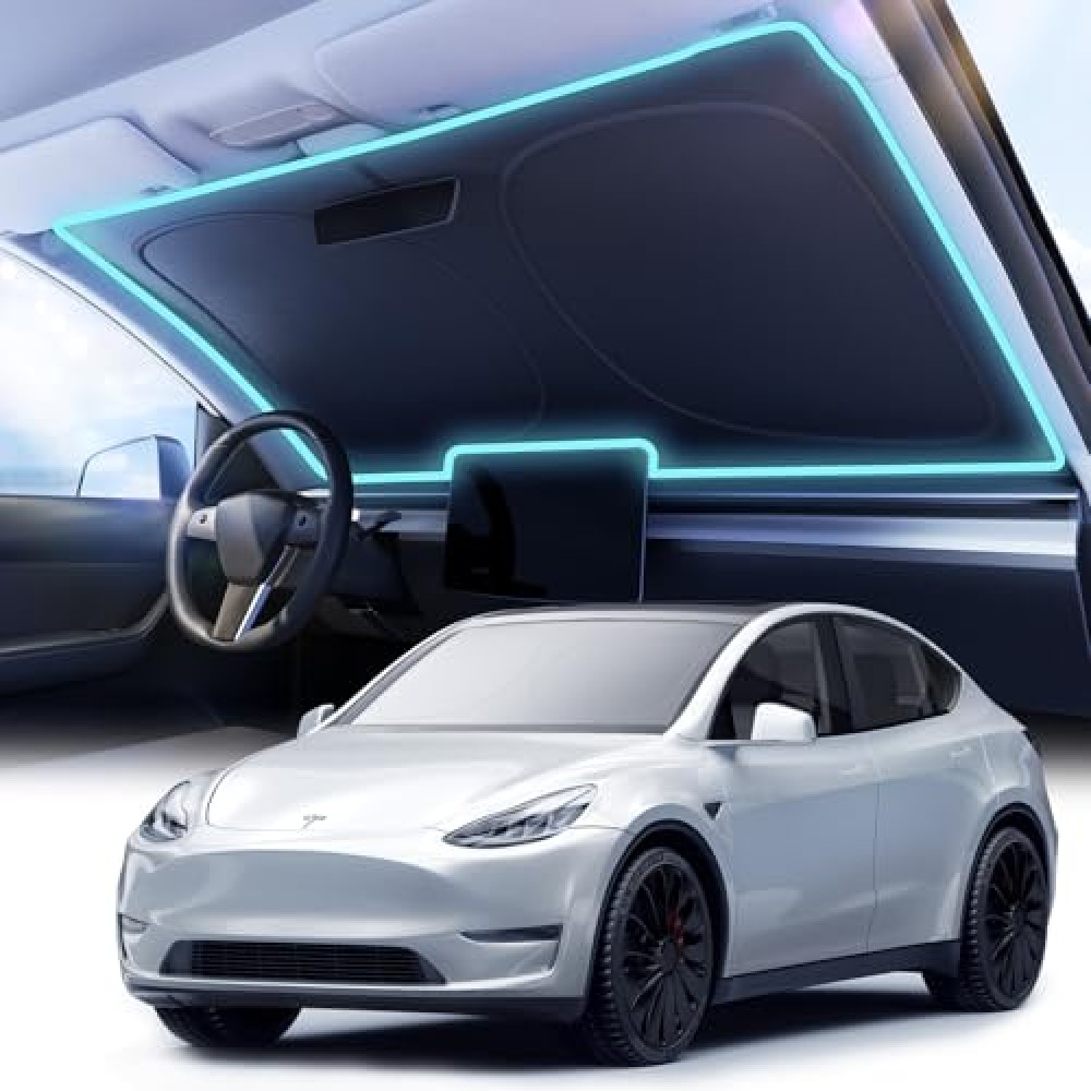 [2025 Upgraded] Nmoiss Car Windshield Sun Shade [Dot Matrix Reflective Coating] Extended Edge No Light Leakage Design Cooling Protect Car Interior from UV Damage