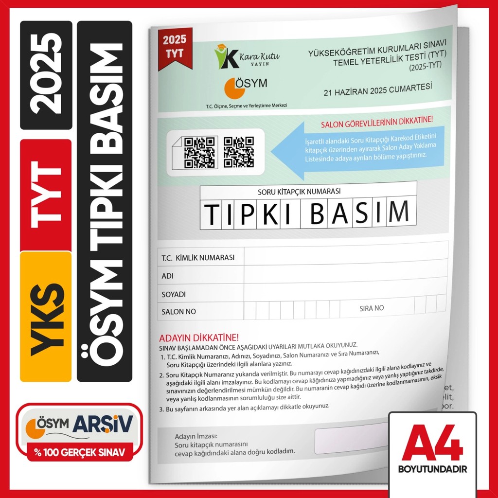 2025 Yks-Tyt Ösym Tıpkı Basım Çıkmış Soru Kitapçığı (Video/pdf Çözümlü Türkiye Geneli Değerlendirme) Temel Yeterlilik Testi (TYT) Fiyatı