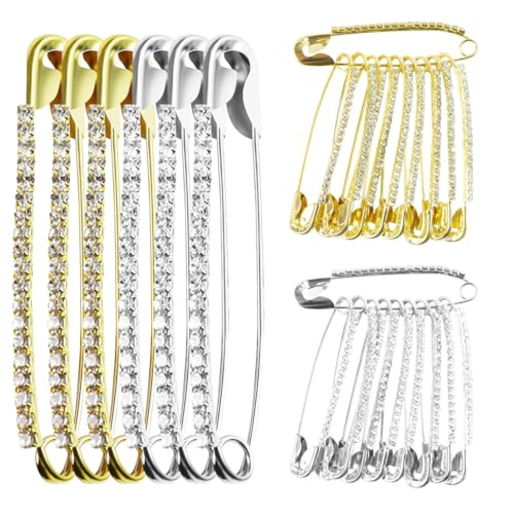 20PCS Rhinestone Safety Pins Gold Brooch - Hijab Pins, Charms for Socks, Brooches and Pins for Women, Small Safety Pins, Brooch Pins - Gold & Silver