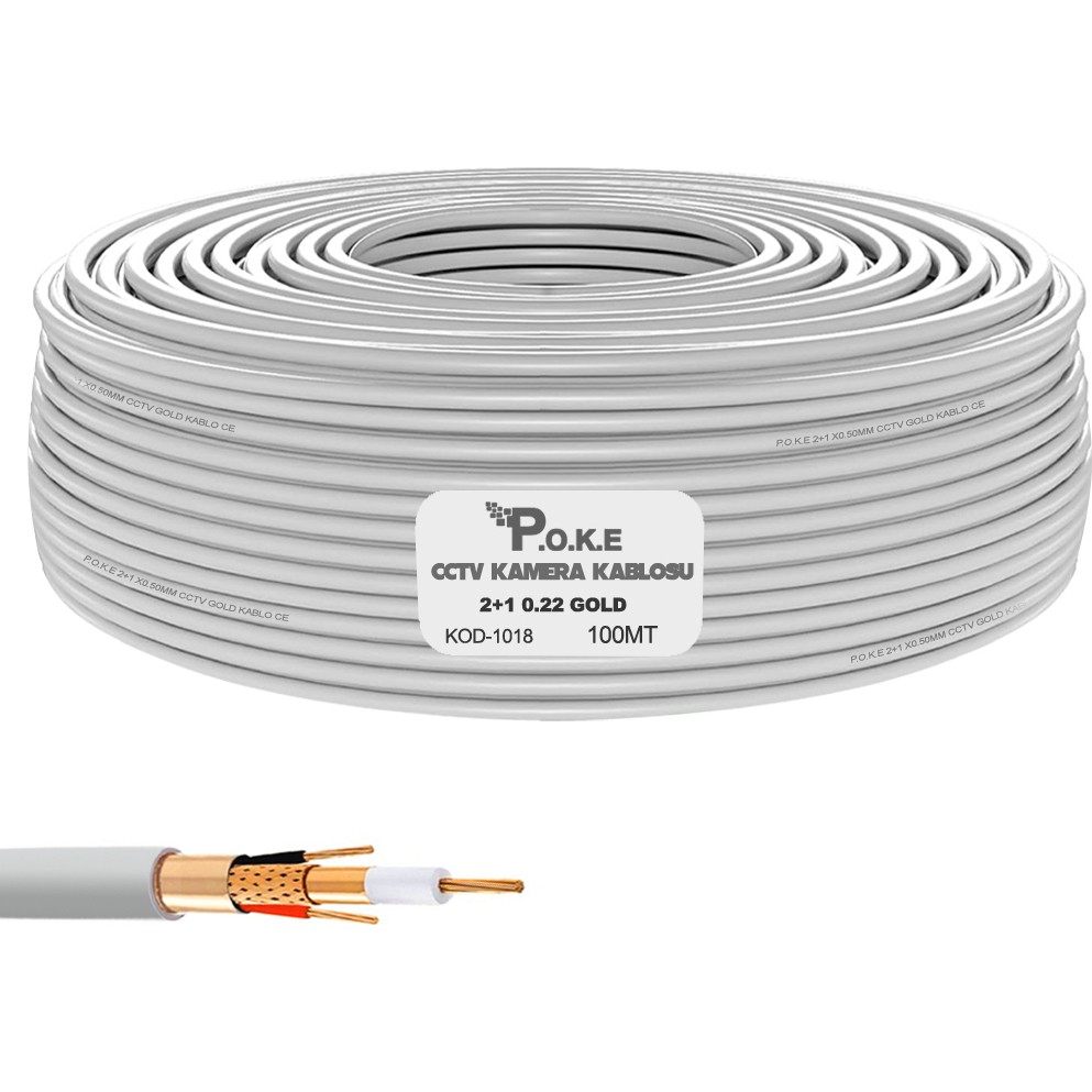 2+1 Cctv 0.22 Kamera Kablosu Gold 100MT Poke PK-1018 Diğer Fiyatı