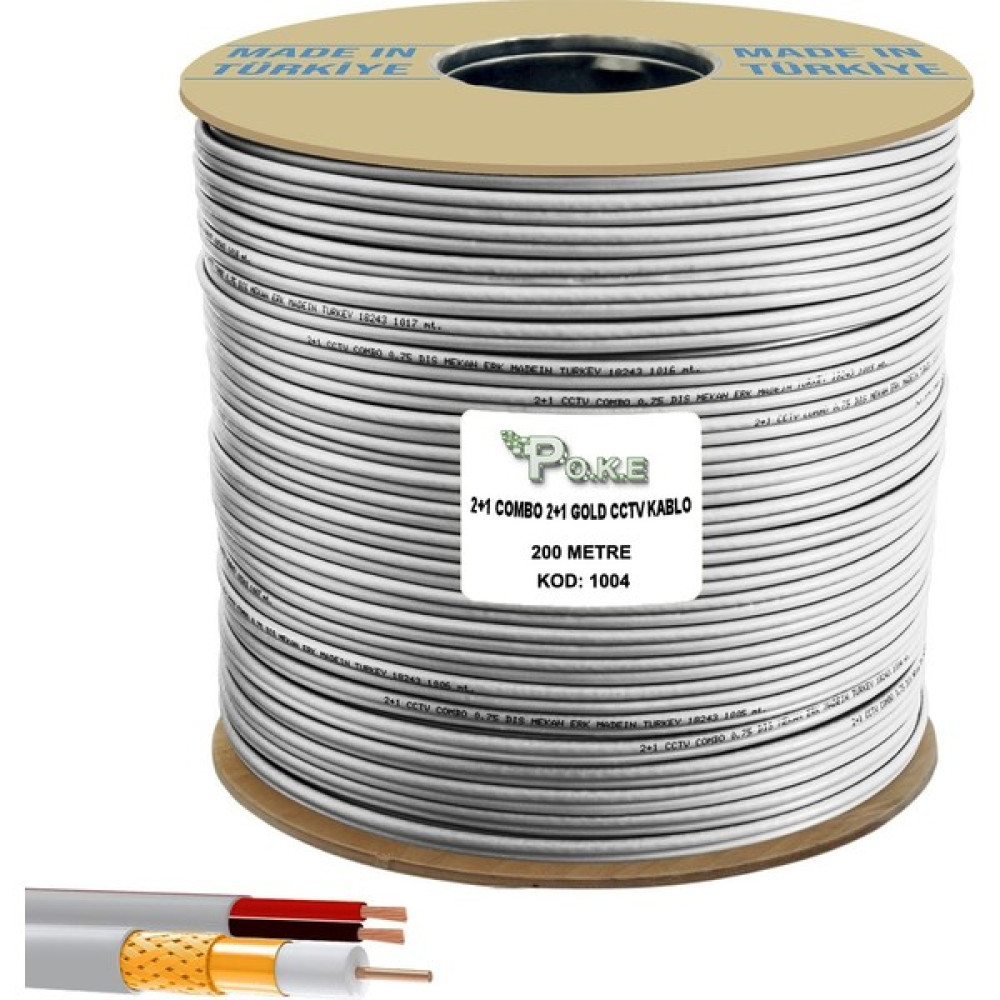 2+1 CCTV 2x0.75 Dış Mekan Kamera Kablosu 200mt Combo Poke Pk-1004 Güvenlik Kamerası Kablosu Fiyatı