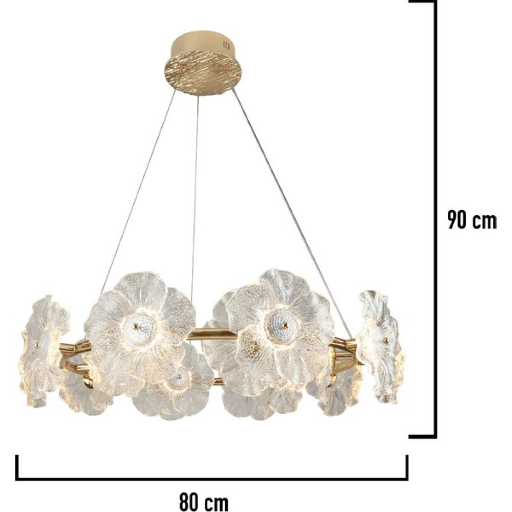 212 80 W Gold Çiçek Desenli Kristal Taşlı Modern Salon LED Sarkıt Avize Avize Fiyatı