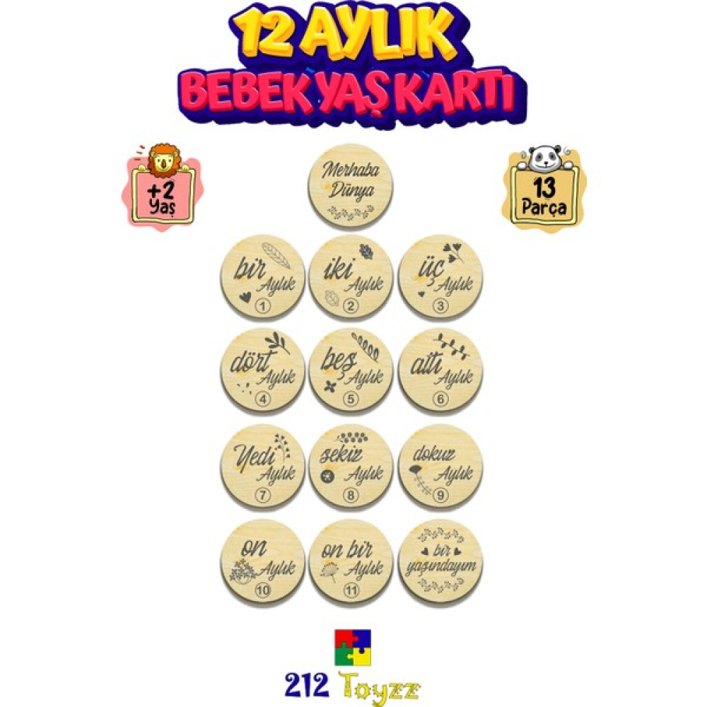 212 Toyzz 12 Aylık Plak Seti Ahşap Bebek Fotoğraf Anı Kartları Anne, Bebek Fiyatı