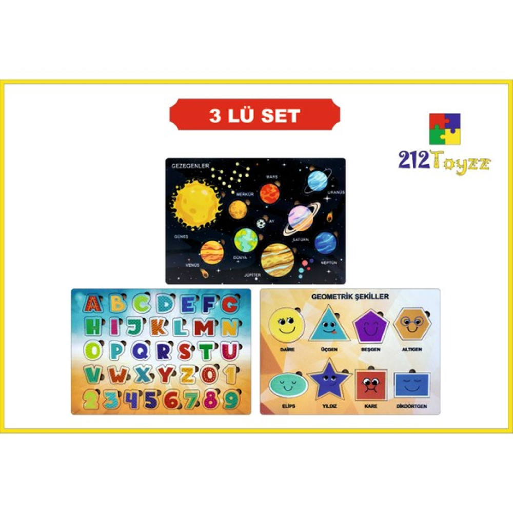 212 TOYZZ 3'lü Ahşap Çocuk Puzzle ve Sök Tak Oyuncak Eğitici Oyuncak Fiyatı
