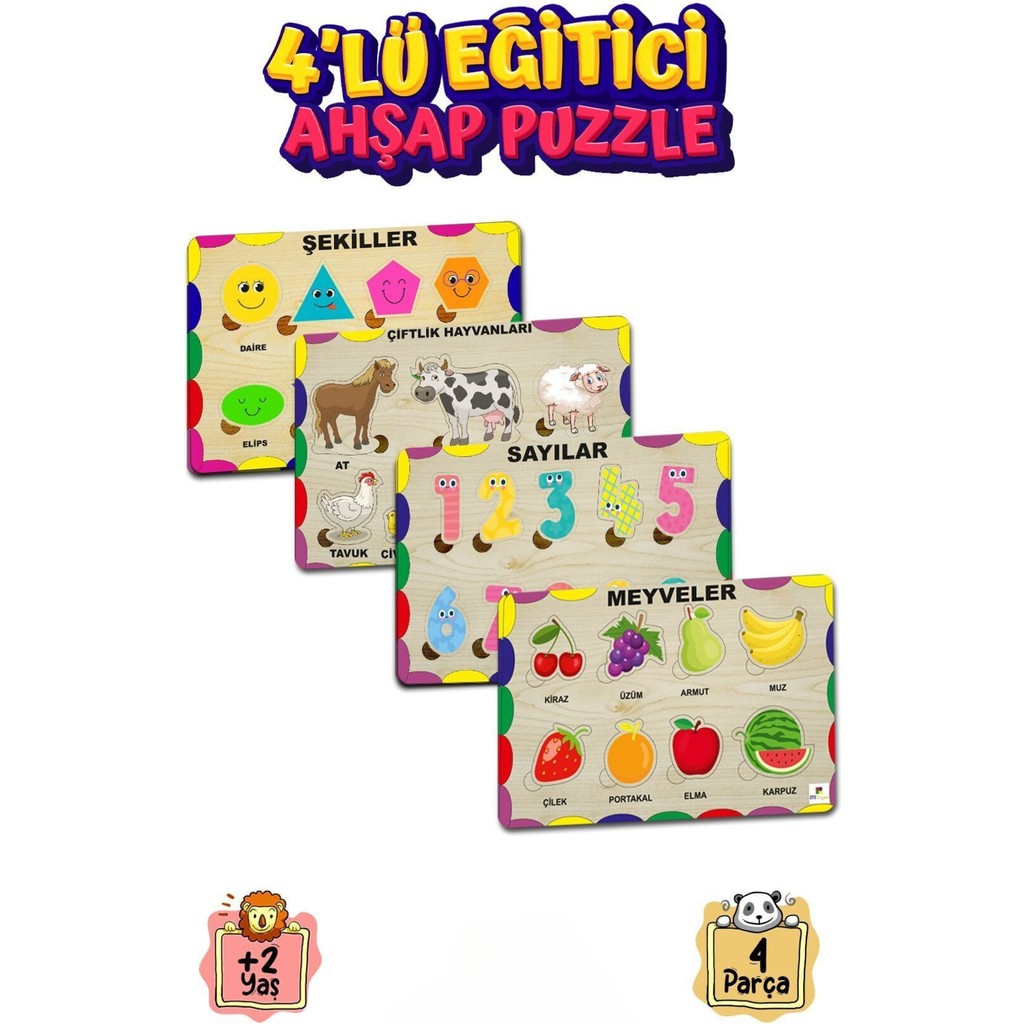 212 Toyzz Öğretici Puzzle Yapboz Meyve Sebze Sayı Şekiller 4 Lü Set Anne Bebek Oyuncak Fiyatı