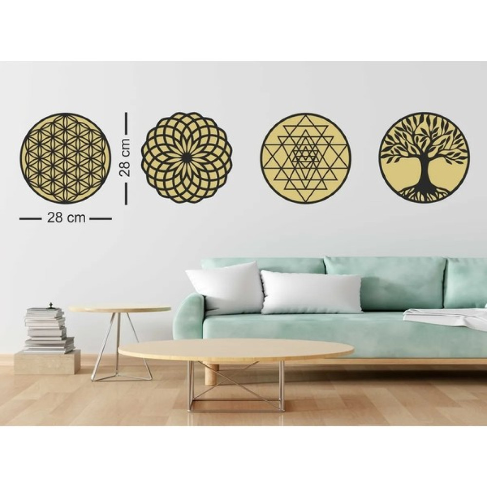 212 Toyzz Yaşam Çiçeği Sri Yantra ve Torus Hayat Ağacı 3'lü Set Duvar Tablosu - Siyah - 28*28 Ev & Dekorasyon Aksesuarları Fiyatı