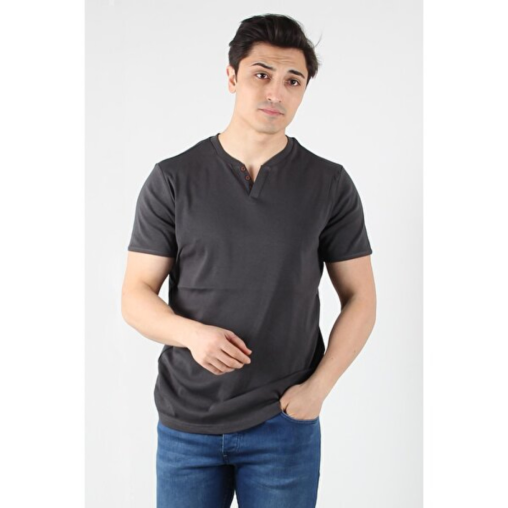2122 Üç Düğme Hakim Yaka Ribana Modern Fit T-shirt Erkek T-shirt Fiyatı