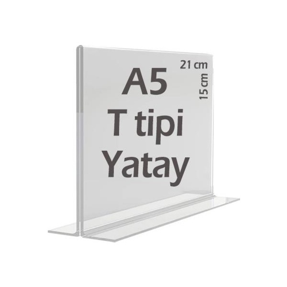 21x15 cm A5 T-Tipi Yatay Şeffaf Pleksi Mika Föylük Menü Broşürlük Etiketlik Dosya Fiyatı