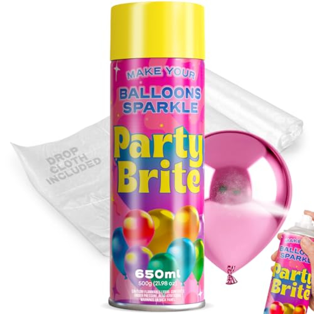[22 oz] XL Party Brite Balloon Shine Spray – Instant, Long-Lasting Gloss for Latex Balloons – Drop cloth Included, No-Wipe, Mess-Free, Water-Resistant, Silicone-Based Aerosol for Stunning Party Decor