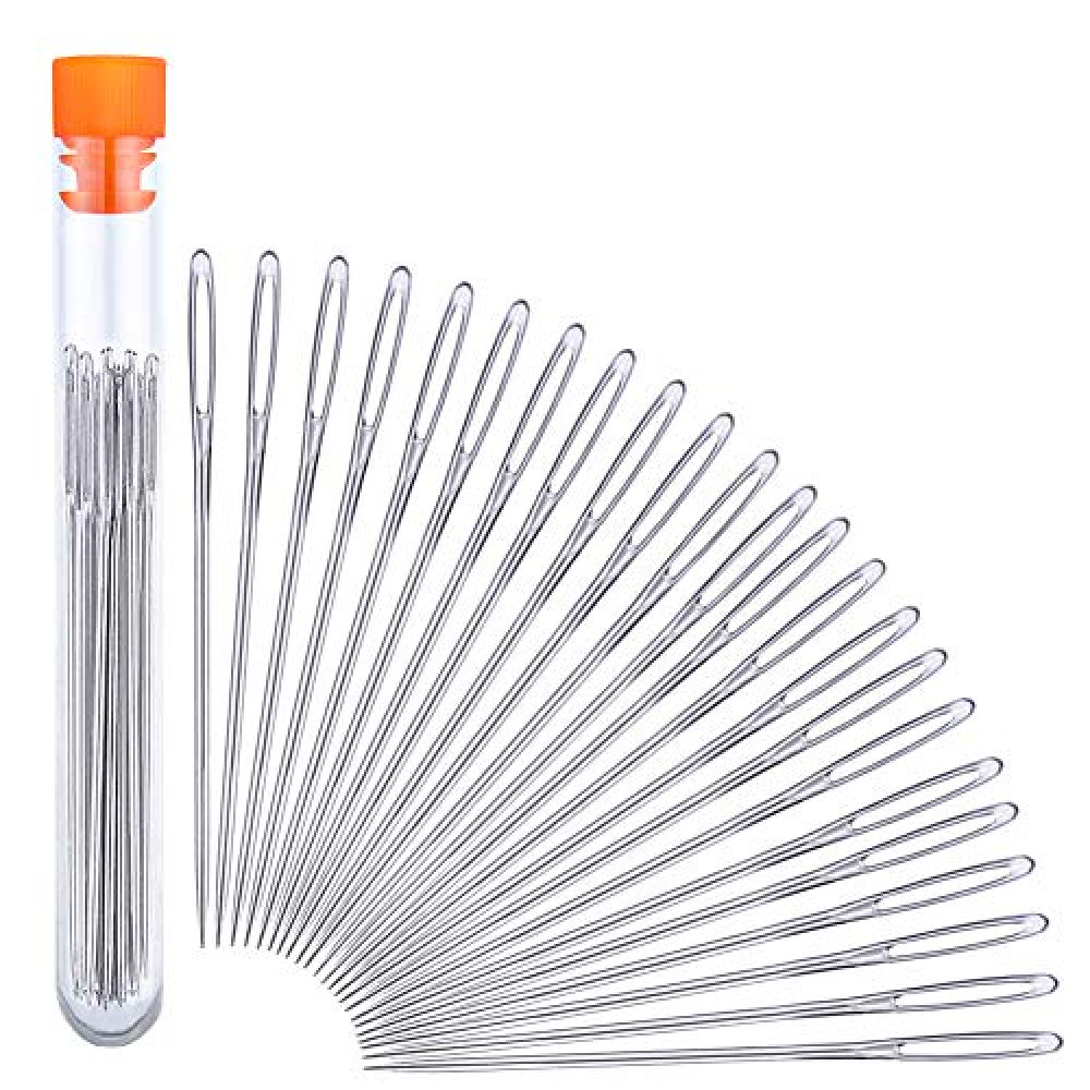 23 PCS Large Eye Sewing Needles, 2.36in Sewing Sharp Needles, Leather Embroidery Thread Needle, Stainless Steel Yarn Knitting Needle with a 3.3in Plastic Bottle