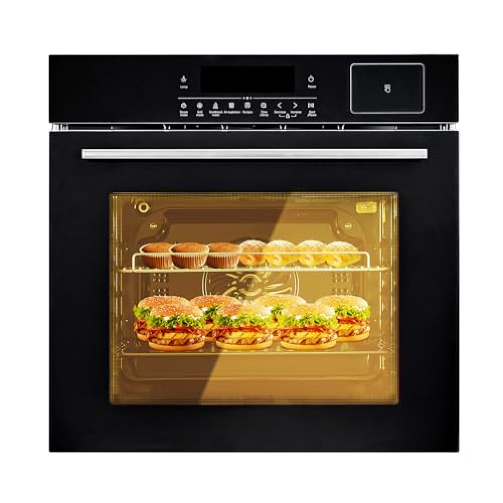 24-Inch Electric Single Wall Oven - 2.5 Cu. Ft. Capacity with 8 Baking Modes, Built-In Convection & Air Frying Function, 3000W Power, 3D Surround Heating, Double-Layered Glass Door, Touch Control Pane