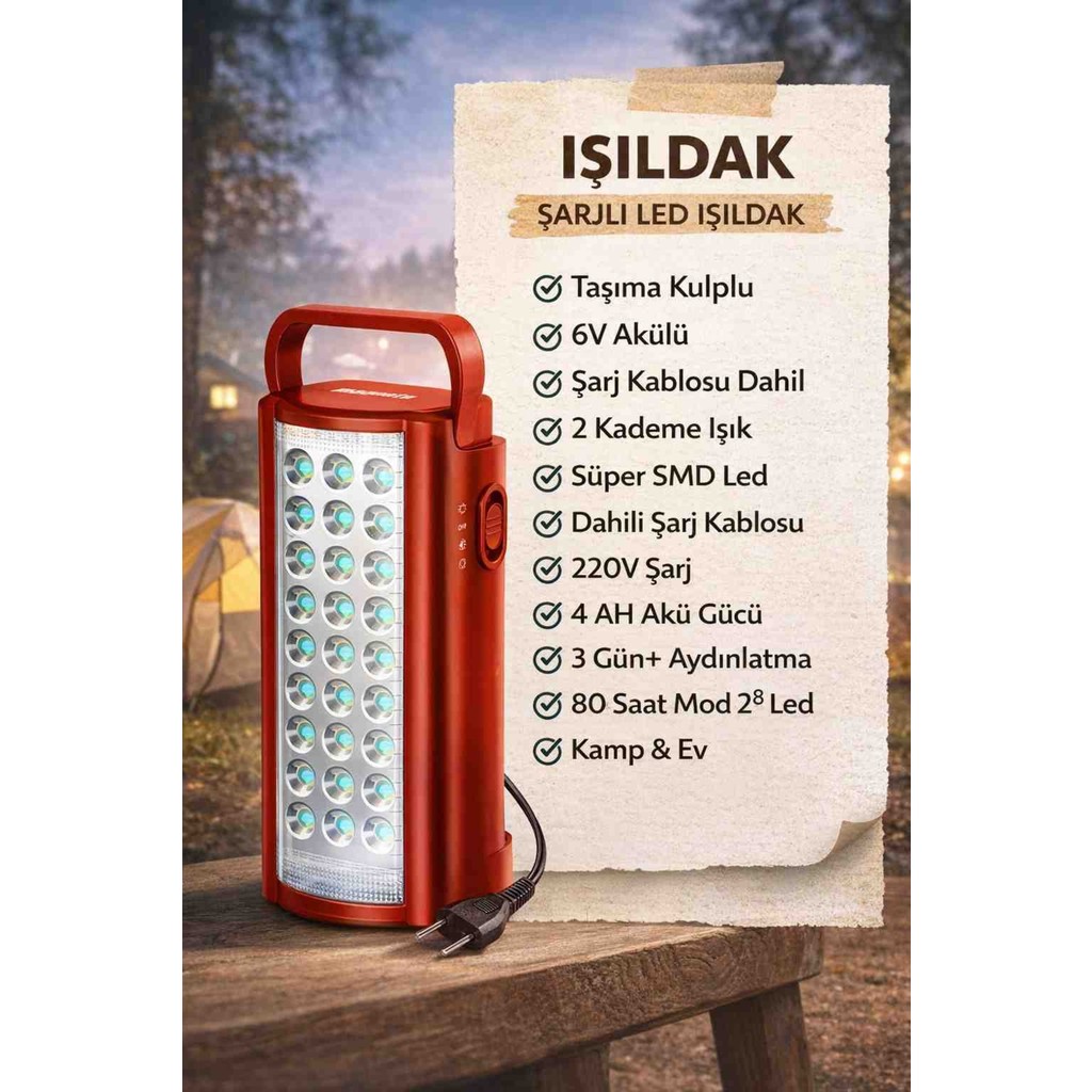 24 Ledli 80 Saat Akülü Şarjlı Işıldak USB Şarj Çıkışlı Renkli Diğer Fiyatı