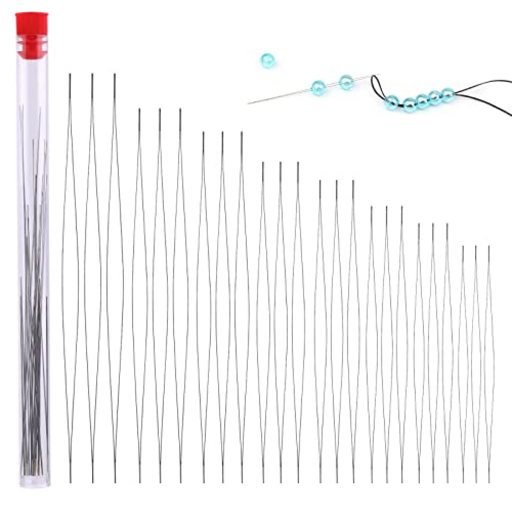 24 Pcs Beading Needles Set Big Eye Collapsible Beading Needles with Storage Tube for Bracelets and Jewelry Making