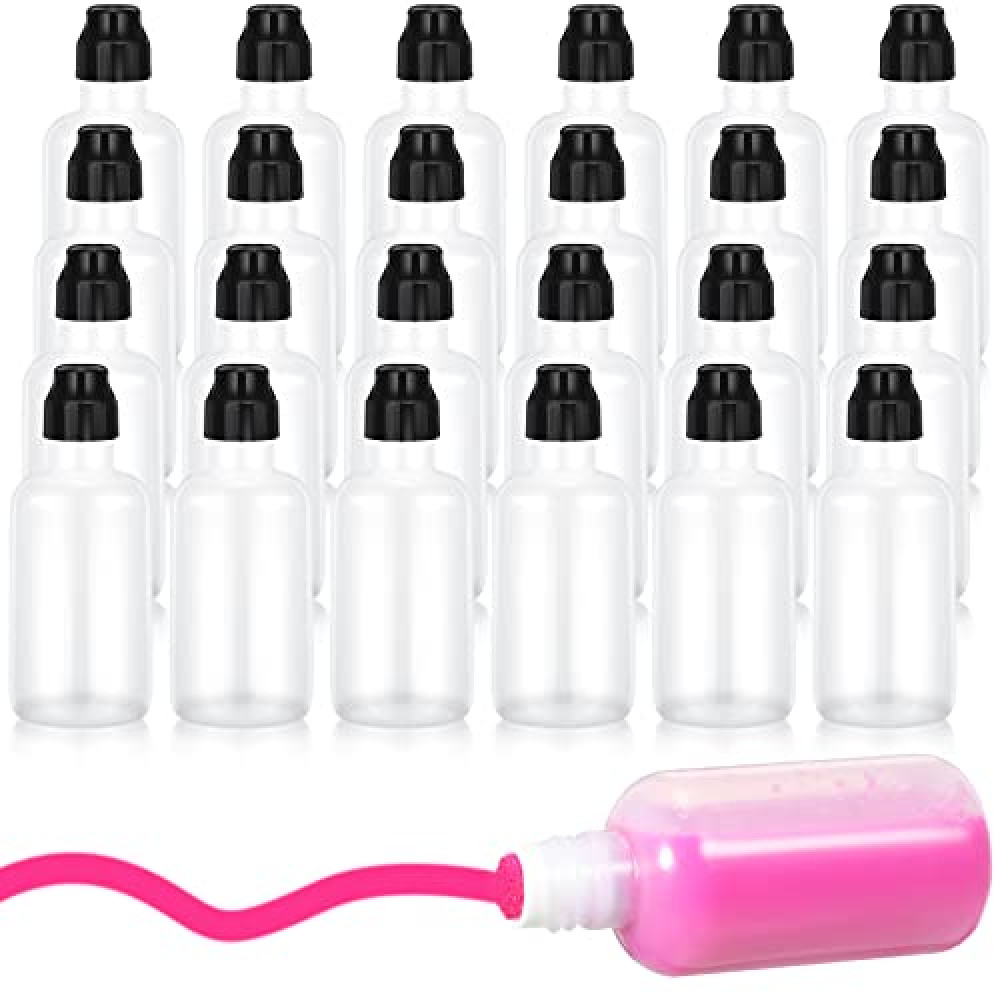 24 Pieces Empty 2 Ounce Paint Daubers Bottles Handy Sponge Tip Paint Daubers Bottles Refillable Squeeze Bingo Marker for Graffiti Art Wooden Boards Cloth Crafts Game Supplies(Black)