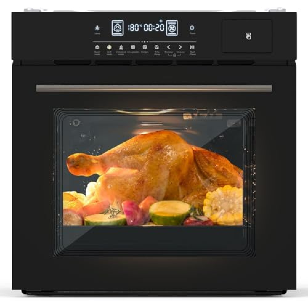 24" Single Wall Oven, 2.5 Cu.ft Built-in Timer-Convection Electric Wall Oven with 8 Baking Modes, 3000W, 240V, Stainless Steel, 3D Surround Heating, Timer, Touch Control, Safety Lock, Black