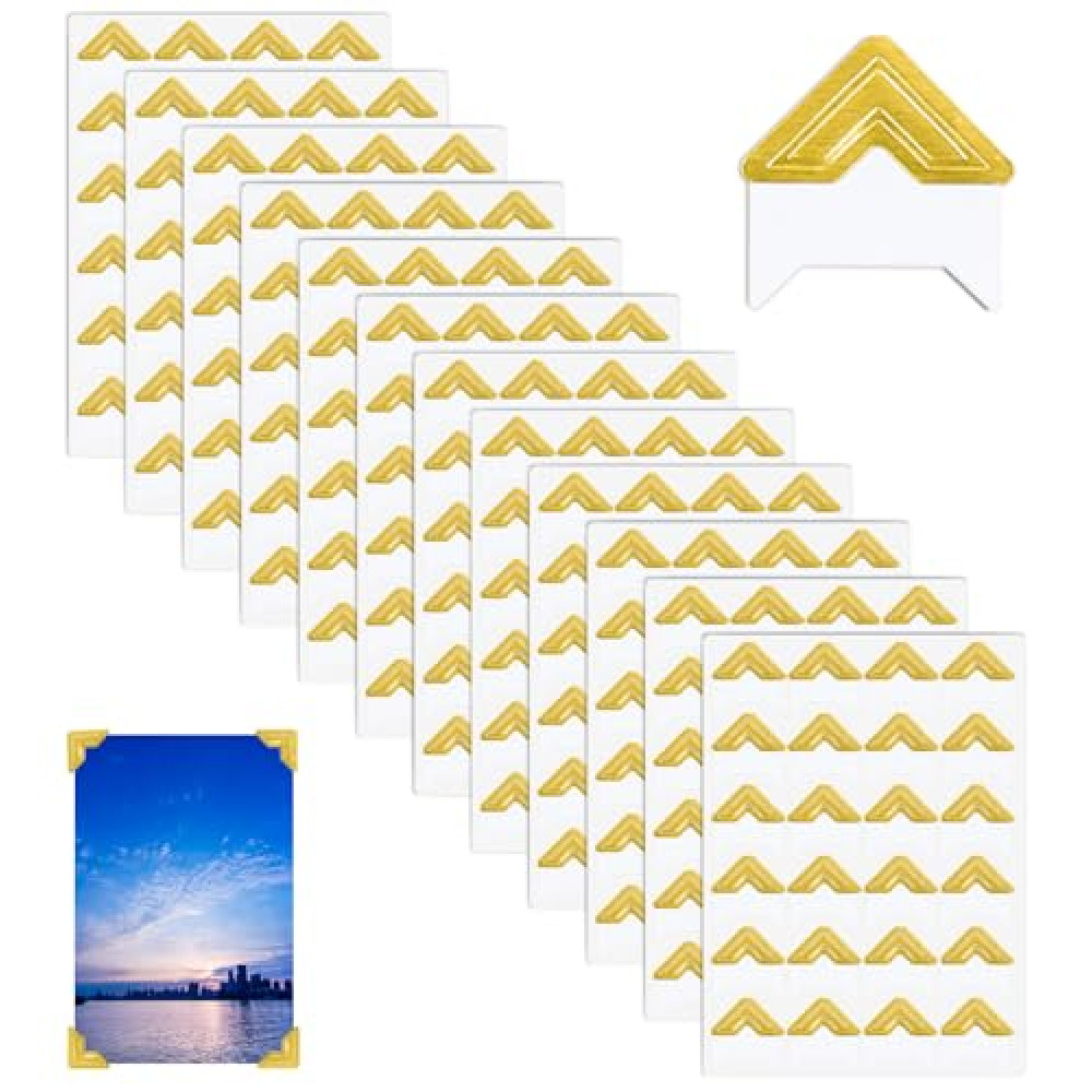 240 Pieces Photo Corners Self Adhesive Photo Corner Stickers, Picture Mounting Corners Acid Free Photo Corner for DIY Scrapbook, Album, Picture Frames, Journal Supplies (Gold)