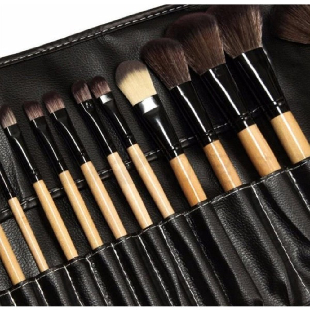 24'lü Profesyonel Deri Çantalı Bambu Fırça Seti & Professional Leather Bag Bamboo Brush Set Makyaj Fırça ve Aksesuarları Fiyatı