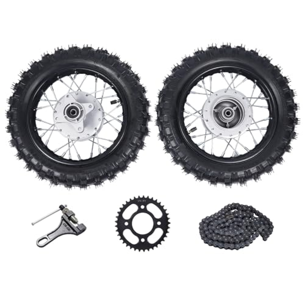 2.5-10 Front and Rear Wheel Tire Assembly with Chain & Sprocket forHonda CRF50 XR50 BBR KLX Dirt Bikes (US Stock)