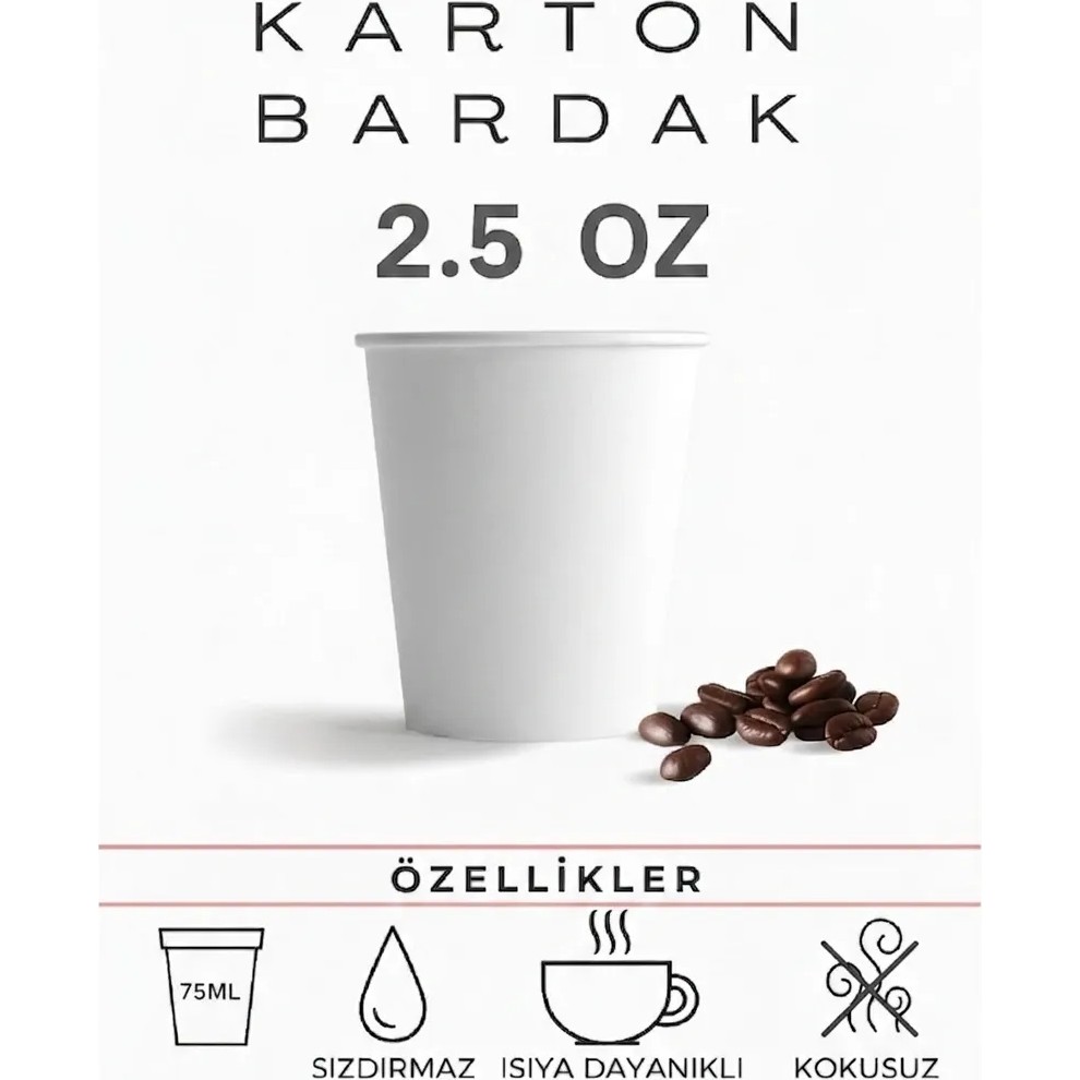 2.5 Oz (70-75 Ml) Karton Bardak, 100 Adet , En Küçük Boy Bardak, Tadım Bardağı, Kahve, Espresso Bardağı, Zemzem Bardağı Fincan / Bardak / Kahve Takımı Fiyatı
