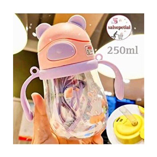 250ML Ayıcık Figürlü Pipeti Suluk Bebek Matara Askılı Sevimli Su Şişesi Bebek Pipetli Biberon Matara - Pembe Biberon Fiyatı