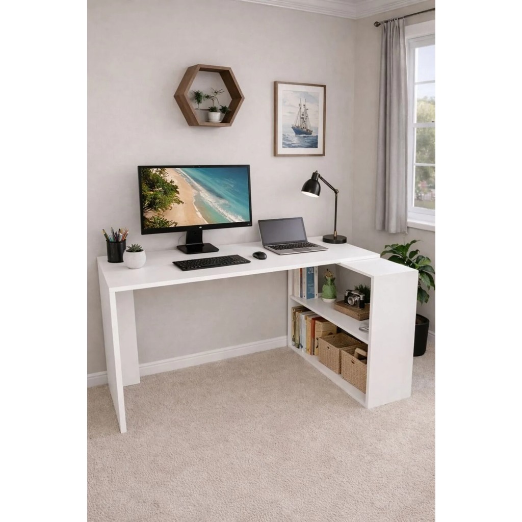 258 MoLife Ren Çalışma Masası , Bilgisayar Masası Kitaplıklı - 110 X 45 - Beyaz Kitaplık Fiyatı