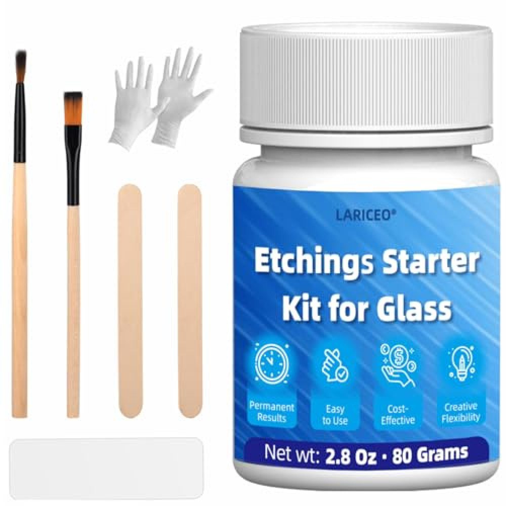 2.8oz Professional Etching Starter Kit for Glass with 6 Tools, Create Permanently Etched Designs, Art Frosted Glass Cream Kit for Etching Intricate Designs - Perfect for Mirrors, Windows, Glassware
