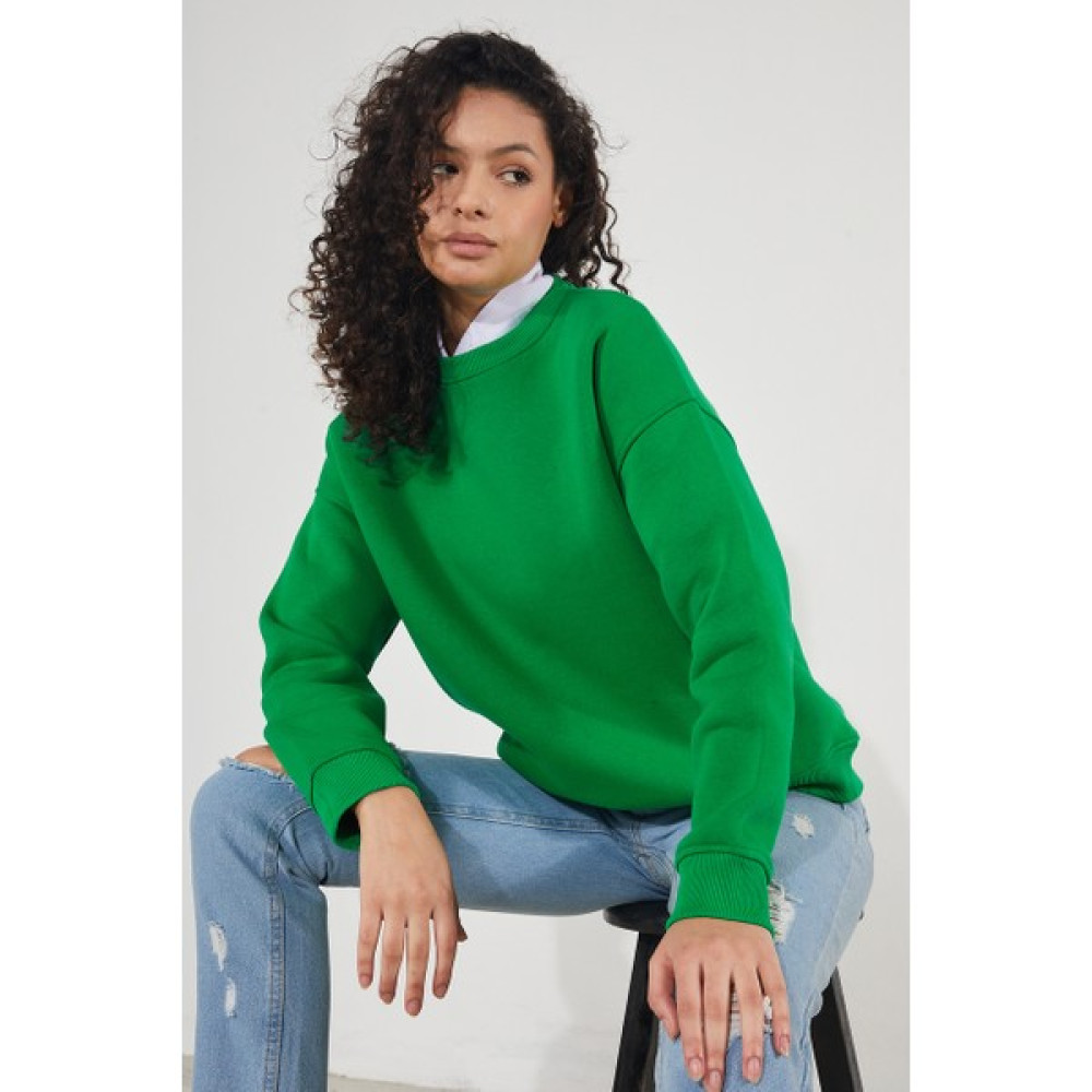 2D2B Kadın Bisiklet Yaka Uzun Kollu Basic 3 Iplik Şardonlu Sweatshirt Bayan Sweatshirt Fiyatı