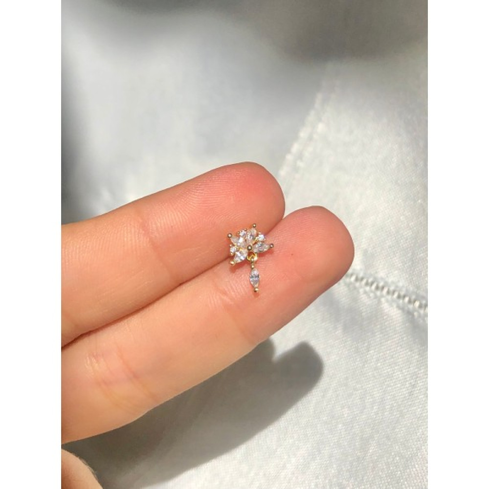 2D2B Nature Cerrahi Çelik Sallantılı Zirkon Taşlı Gold Renk 1cm Çap Piercing Altın & Gümüş Piercing Fiyatı