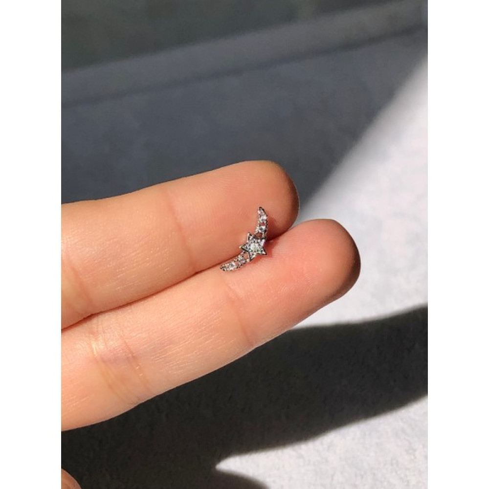 2D2B Nature Cerrahi Çelik Zirkon Taşlı Hilal Yıldız Gümüş Renk 1cm Çap Piercing Altın & Gümüş Piercing Fiyatı