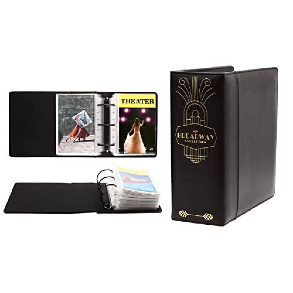 2Fold Binder for Holding Broadway Play Program and Theater Programs with 30 Custom Sheet Protectors - PU Leather - Fits Programs from Mid 1980s to Modern (Black/Gold Foil)