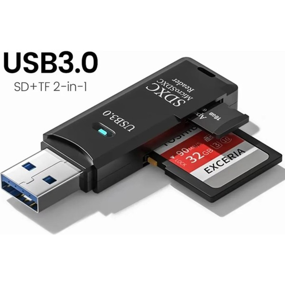 2in1 USB 3.0 Micro Sd Hafıza Kartı - Tf Kart Okuyucu Hub Adaptör Veri Aktarıcı - Siyah Hafıza Kartları Fiyatı
