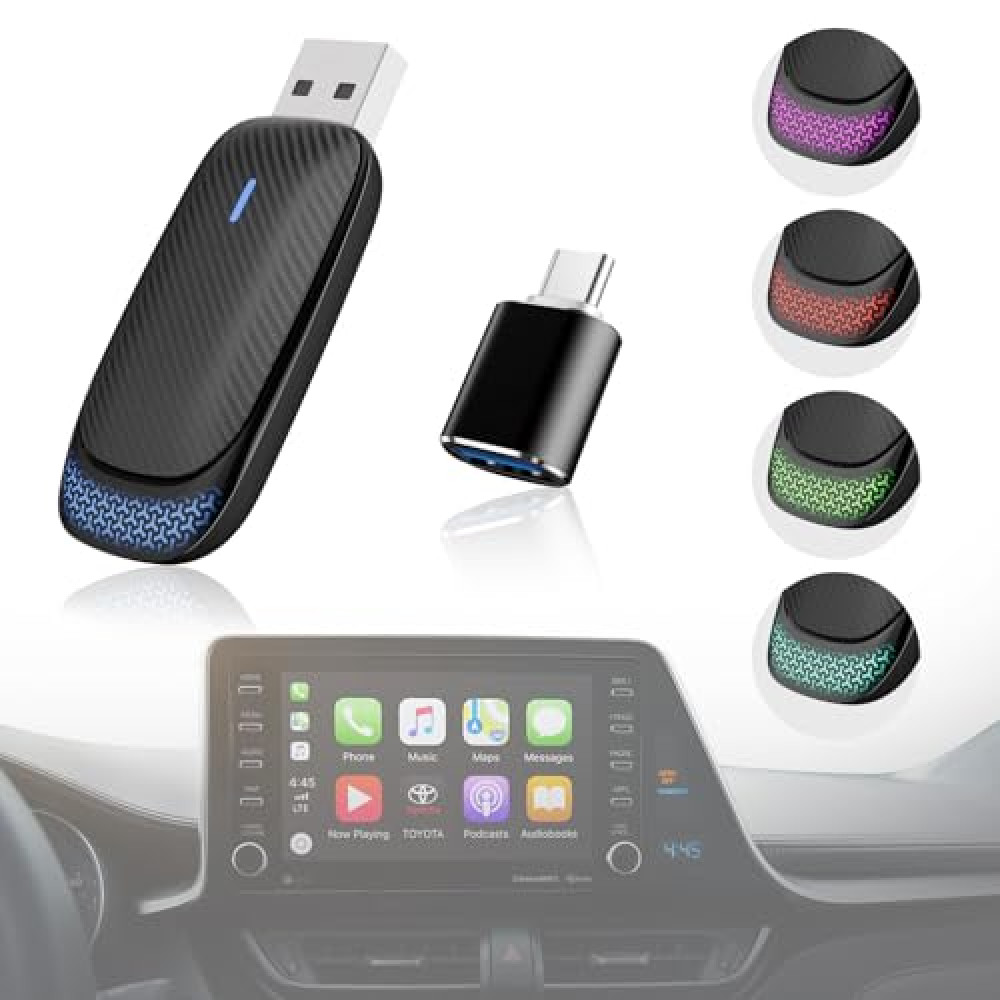 2in1 Wireless Carplay Adapter & Andriod Auto Adapter 2025,Plug/Play Easy Setup Automatic Reconnect Convert Wired to Wireless Car Play Dongle for Car 2016+ iPhone iOS 10+ Smartphone Android 11+