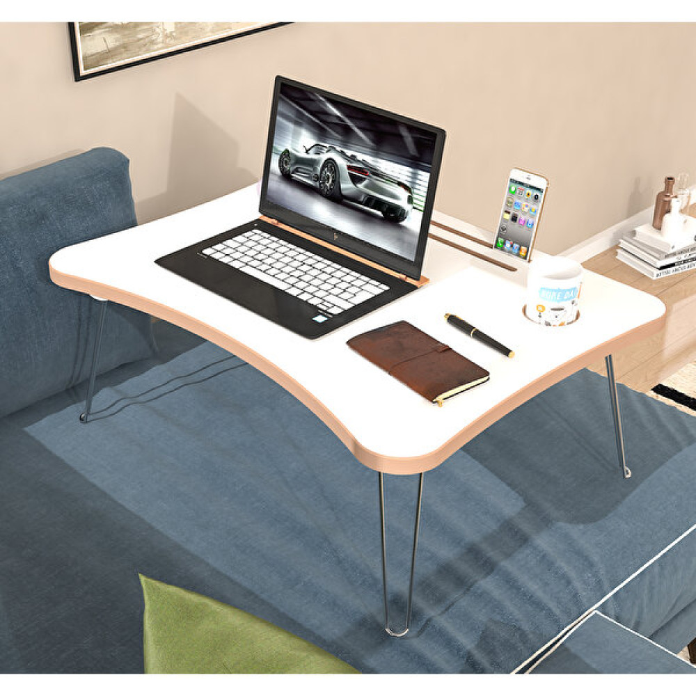 2K Mobilya Maya Katlanır Laptop Sehpa Çalışma Kahvaltı Masası - Y: 24 cm D: 45 cm G: 60 cm - Beyaz Çalışma Masası Fiyatı
