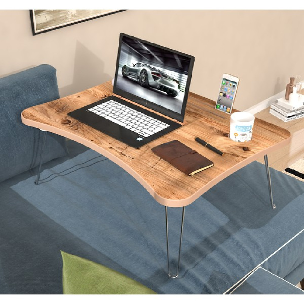 2K Mobilya Maya Katlanır Laptop Sehpa Çalışma Kahvaltı Masası - Y: 24 cm D: 45 cm G: 60 cm - Ceviz Çalışma Masası Fiyatı