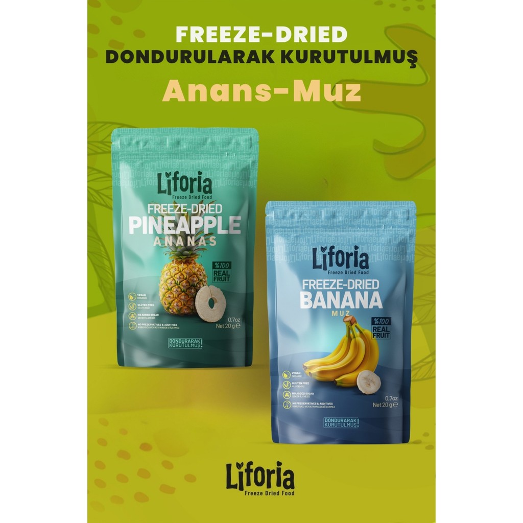 2’li Dondurularak Kurutulmuş Kuru Meyve - Sağlıklı Atıştırmalık - Ananas ve Muz Kurusu Freeze Dried - 40 gr Diğer Fiyatı
