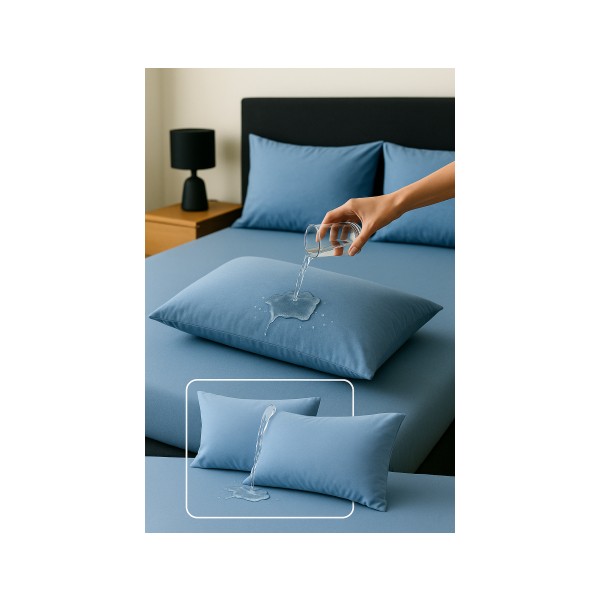 2'li Fermuarlı Sıvı Geçirmez Yastık Alezi Yastık Koruyucu - 50 x 70 cm - Mavi Yastık Kılıfı Fiyatı