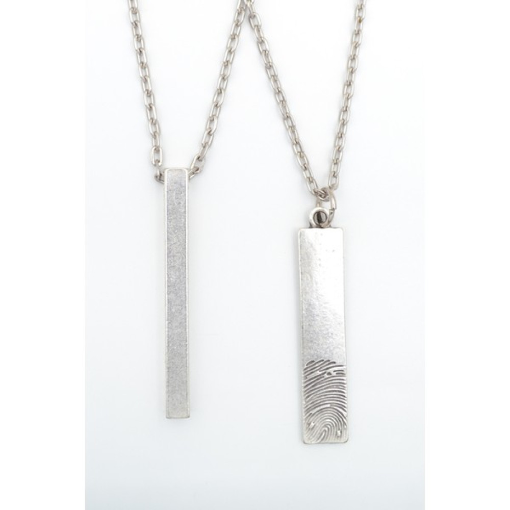 2'li Parmak İzi Çubuk- Uzun Çubuk Gümüş Kaplama Unisex Düz Zincir Kolye Seti kod 1053 Kolyeler Fiyatı