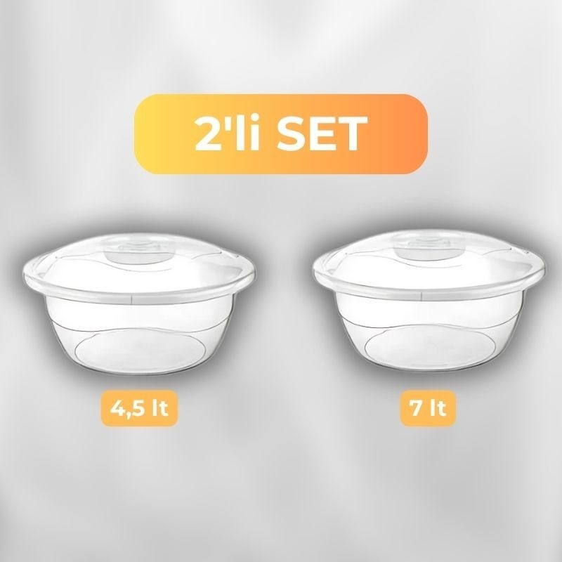 2'li Şeffaf Kapaklı Leğen Seti 4,5 Lt ve 7 Lt Leğen Seti Saklama Kabı Eşya Saklama / Düzenleme Fiyatı
