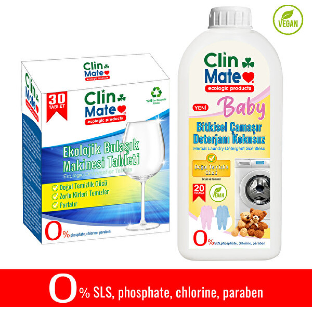 2'li Set Ekolojik Bulaşık Tableti 30 Lu ve Bitkisel Bebek Çamaşır Deterjanı 750 ml 20 Yk Bulaşık Yıkama Fiyatı