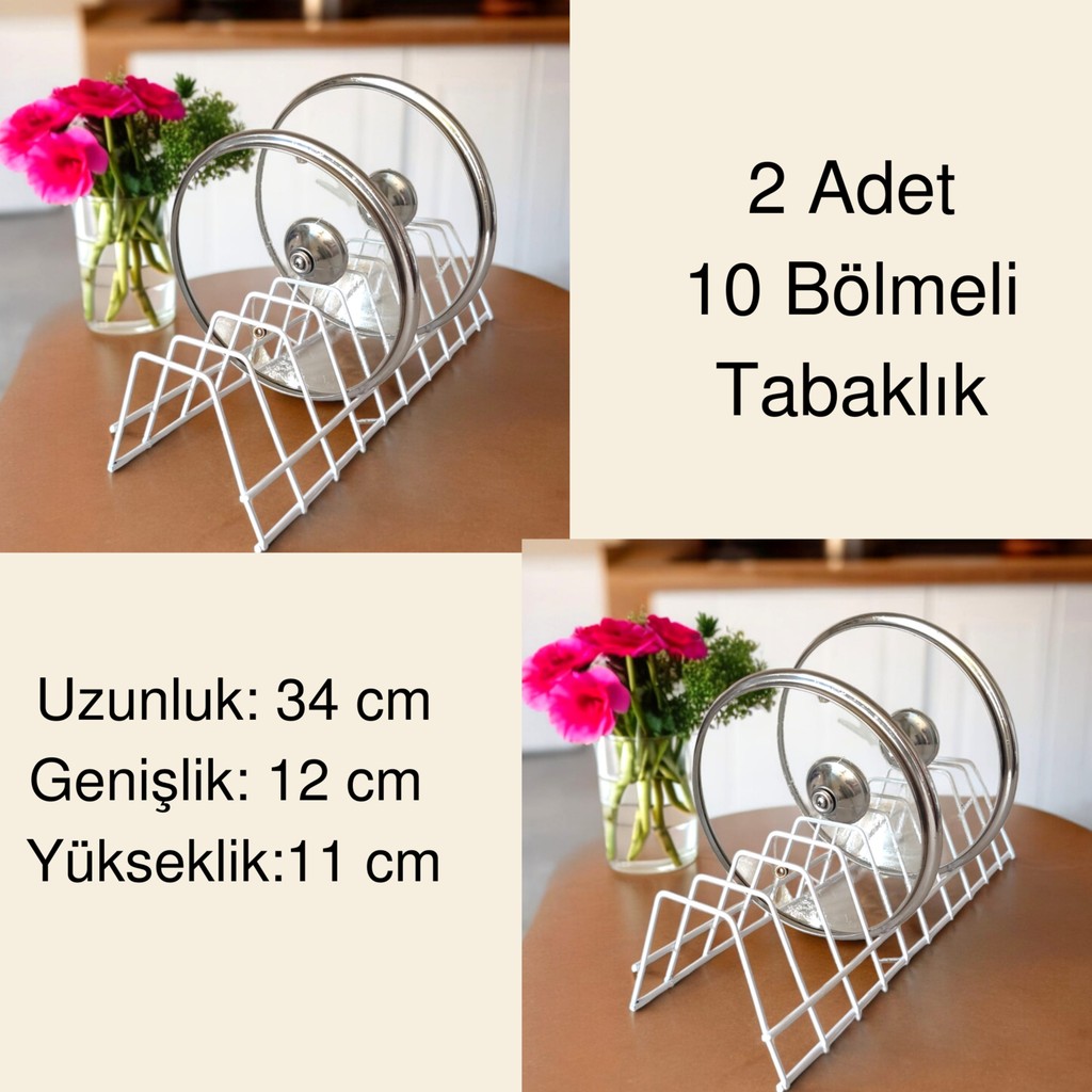 2'li Tabaklık Rafı- Tencere Kapak Düzenleyici-Tabak Kurutmalık -10 Bölmeli Stand - Beyaz Tencere / Tava Setleri Fiyatı