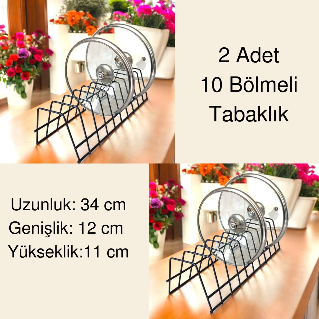 2'li Tabaklık Rafı- Tencere Kapak Düzenleyici-Tabak Kurutmalık -10 Bölmeli Stand - Siyah Tencere / Tava Setleri Fiyatı