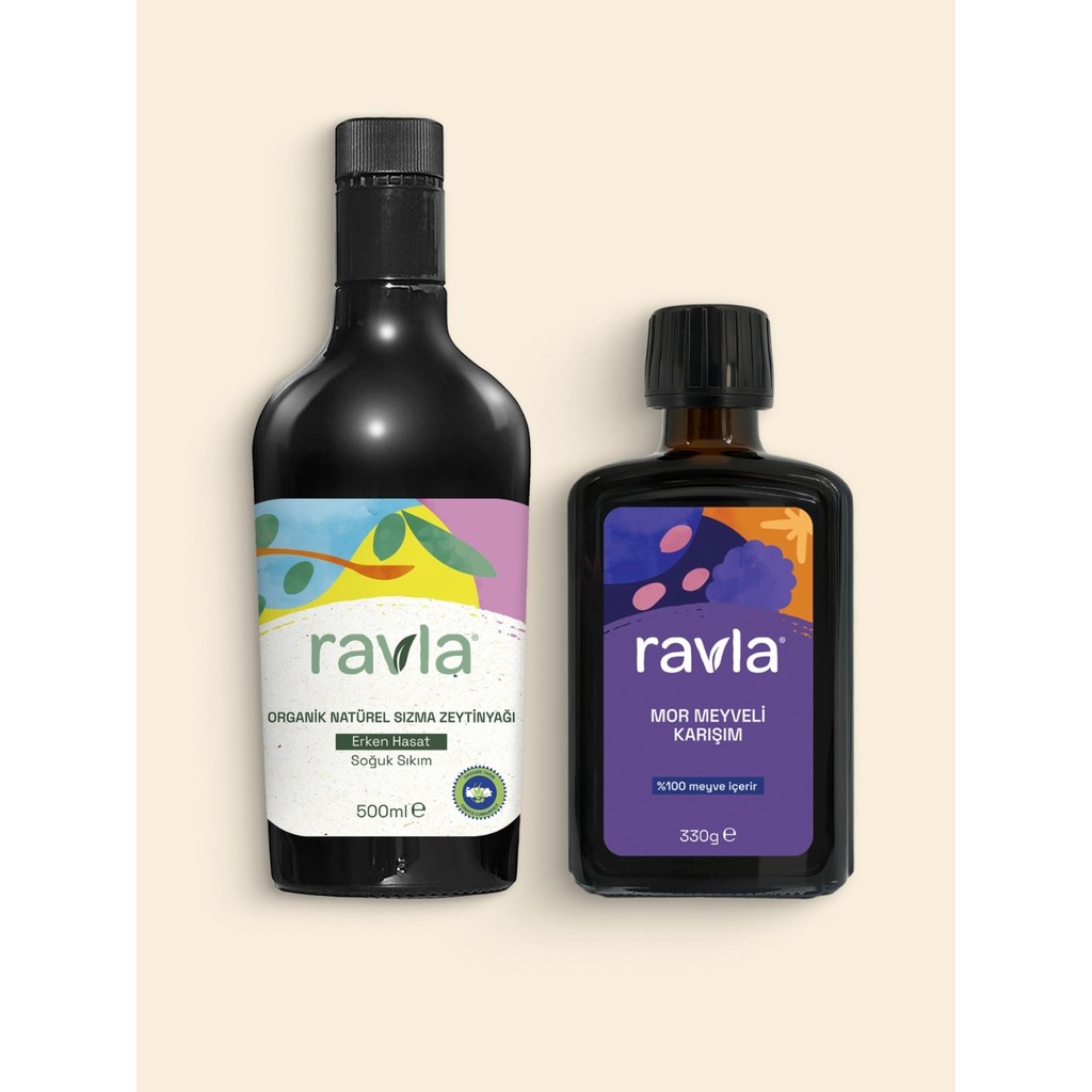 2'li Ürün - Ravla Mor Meyveli Karışım - 330g / Organik Zeytinyağı - Bebek Çocuk Yüksek Polifenol 500ml - 500 ml Diğer Fiyatı