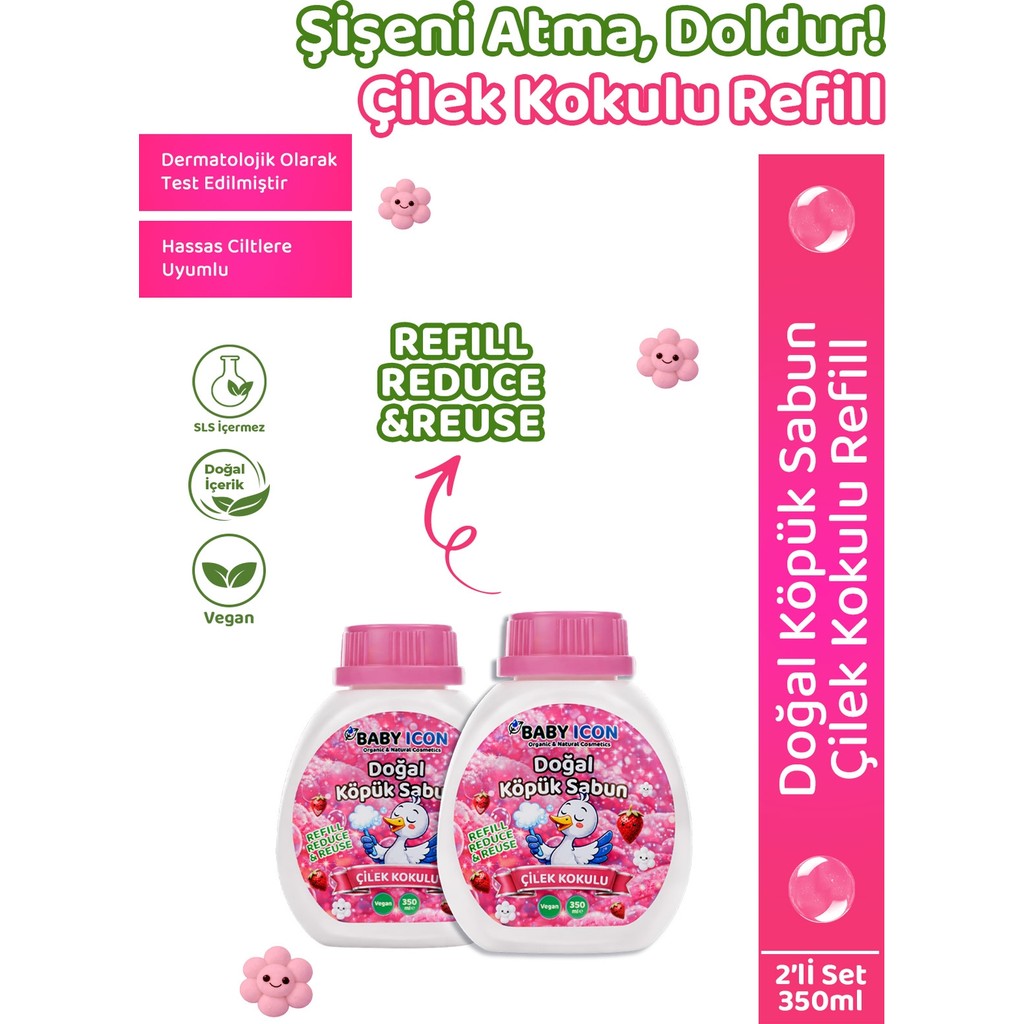2li Yedek Dolum - Baby Icon Doğal Çocuk Köpük Sabun 350 ml Çilek Kokulu Diğer Fiyatı