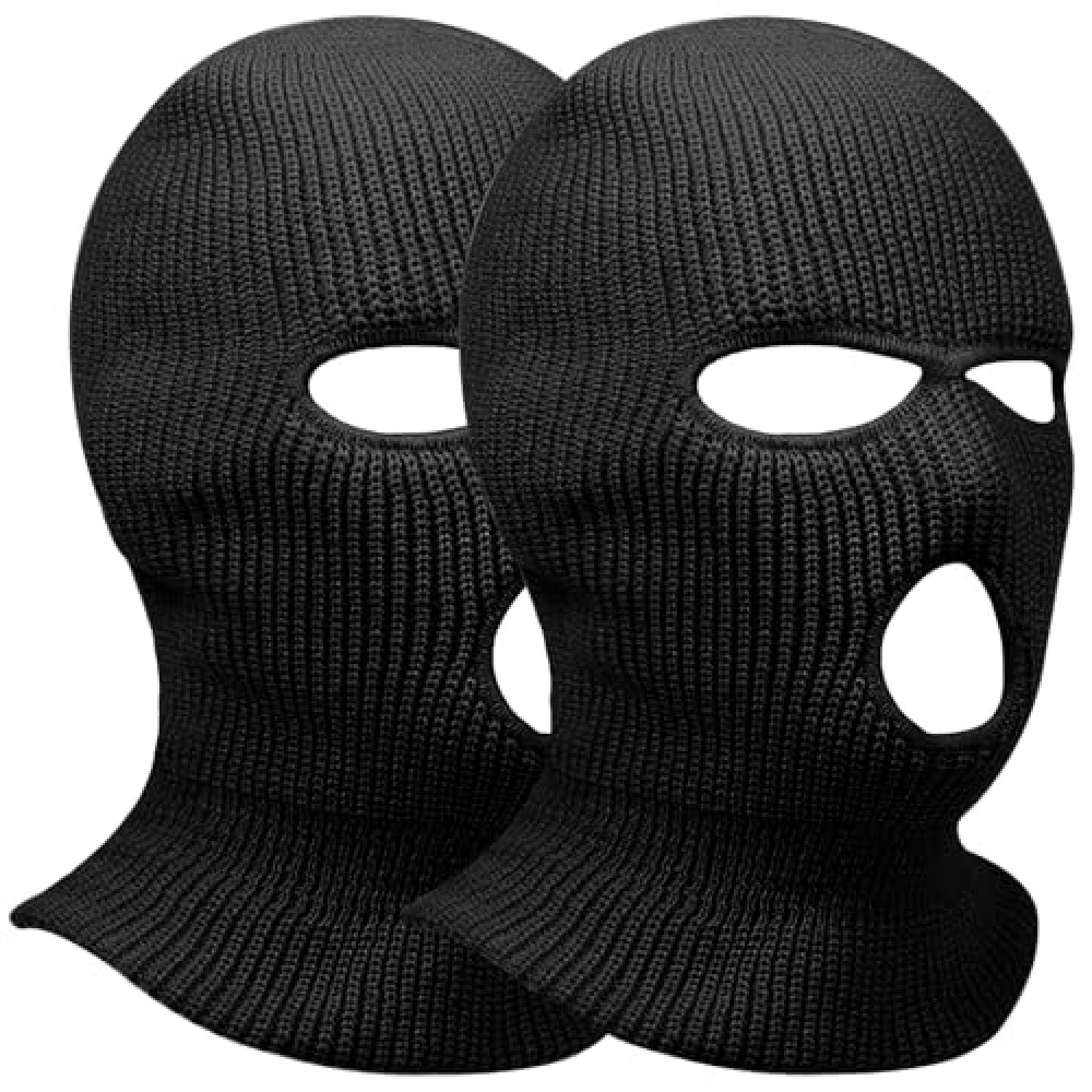 2pcs 3 Hole Winter Knitted Mask, Full Face Cover Ski Scarf Mask Warm Balaclava for Adult Skiing, Motorcycle,Wind Protection, Black+Black
