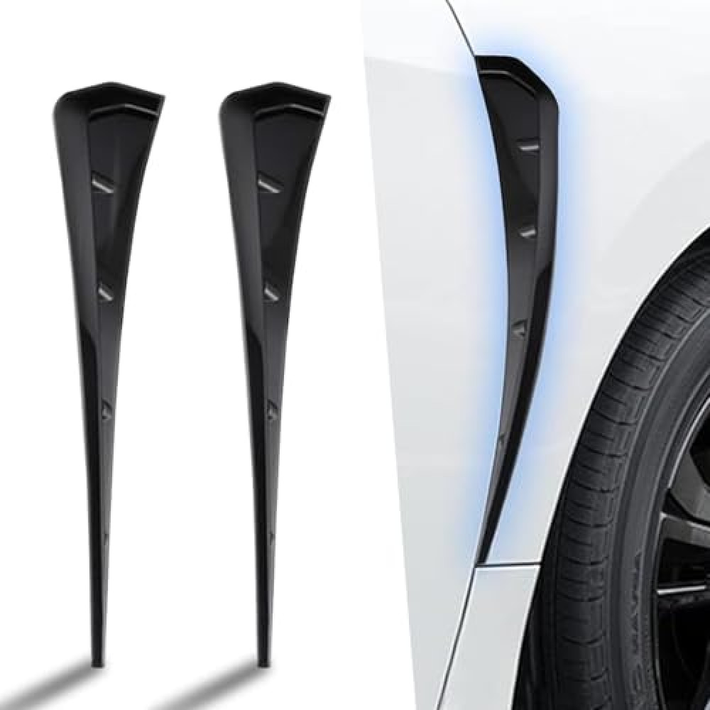 2PCS Car Fender Side Vents, ABS Fender Decorative Stickers, Air Flow Intake Hole Grille, Car Body Side Vent Spoiler, Auto Exterior Accessories, Universal for Most Car (Black)
