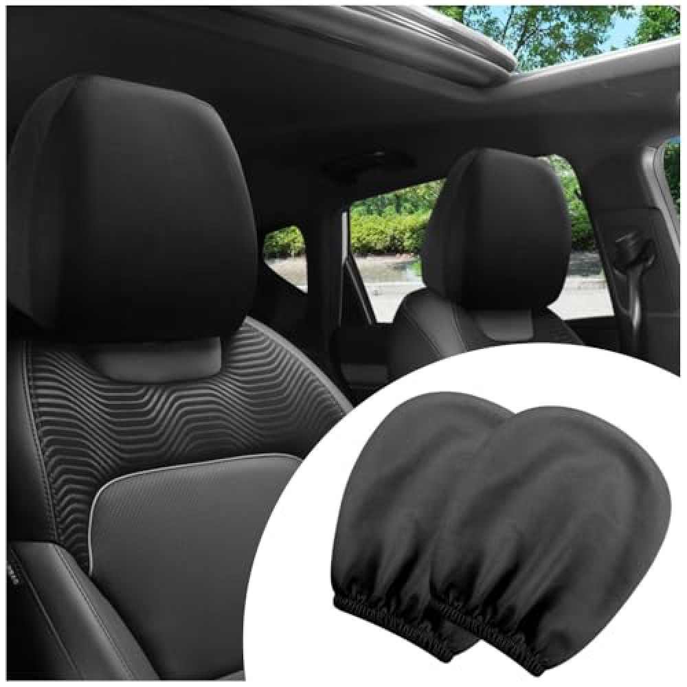 2PCS Car Headrest Cover,Stretchy Fabric Car Seat Headrest Cover for Protect & Avoid Scratches,Removable Head Rest Covers for Car Seat Suitable for Most Car Headrest Accessories (Black)