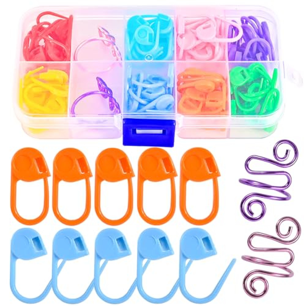 2Pcs Crochet Ring + 100Pcs Stitch Markers Adjustable Crochet Tension Rings for Finger Handmade Open Yarn Guide Crocheting Rings Knitting Accessories with Box,The Ideal Aid to Crochet Supplies