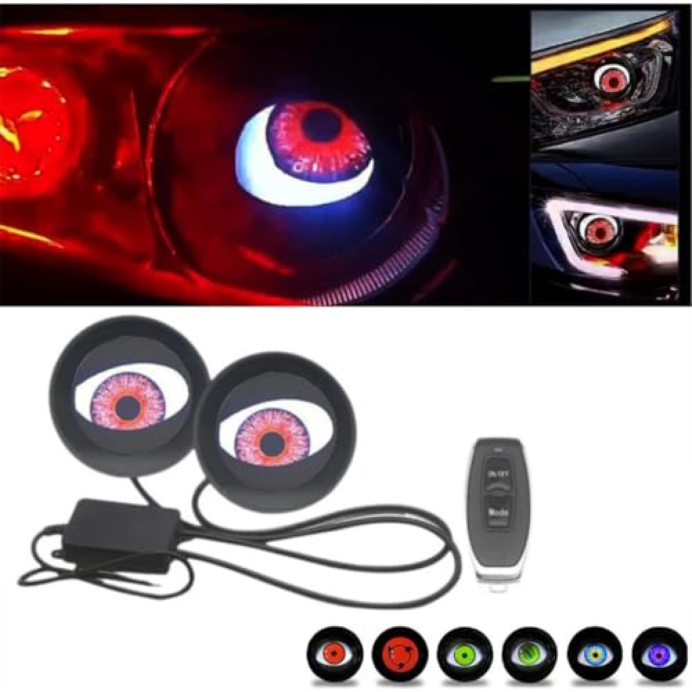 2Pcs Devil Eyes Light for Cars, Devil Eye Demon Evil Eyes Headlight with Switch Control, Led Dynamic Devil Eye Car 12v Headlights 6 Adjustable Eye Pattern, for Motorcycle Headlight, Car Accessories