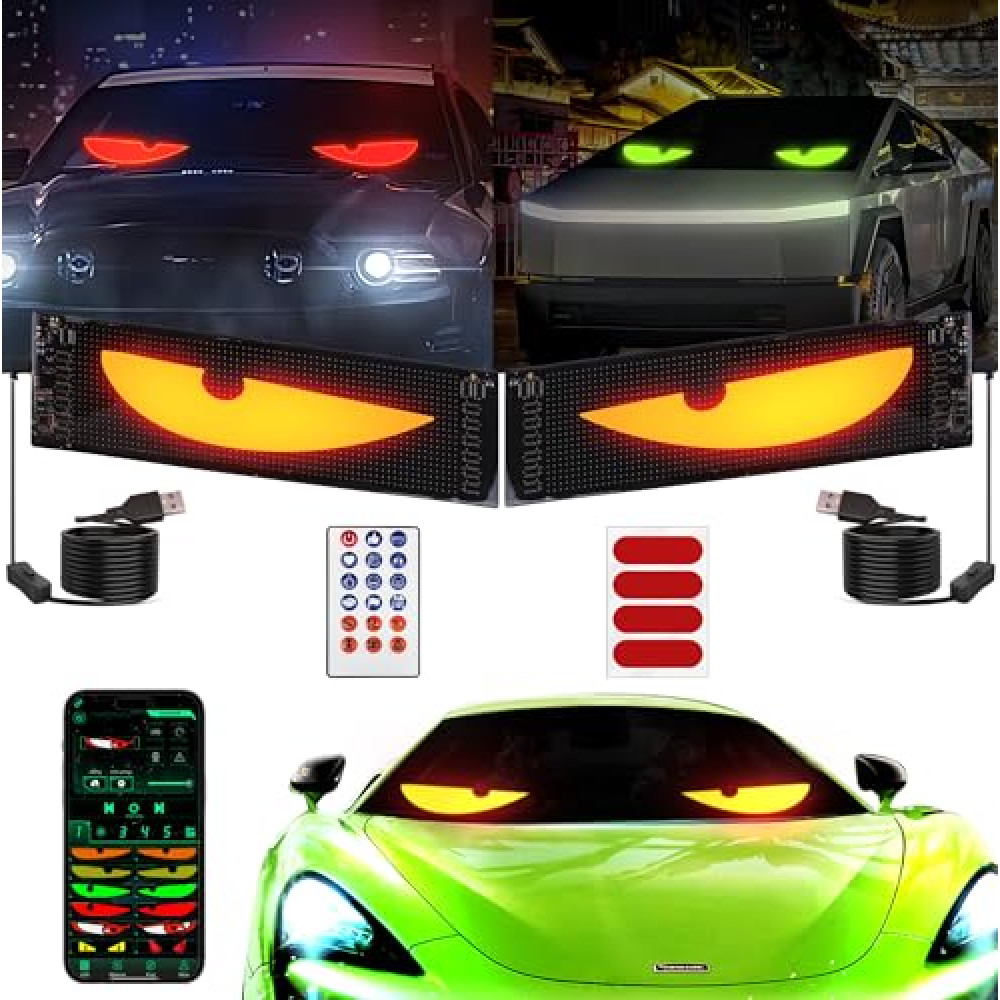 2PCS Devil Eyes Light for Cars,Programmable LED Eyes for Car, 4.3in x 14in,Flex LED Display for Car, LED Sign for Car, Suitable for Windows of Cars and Small to Medium-Sized Trucks